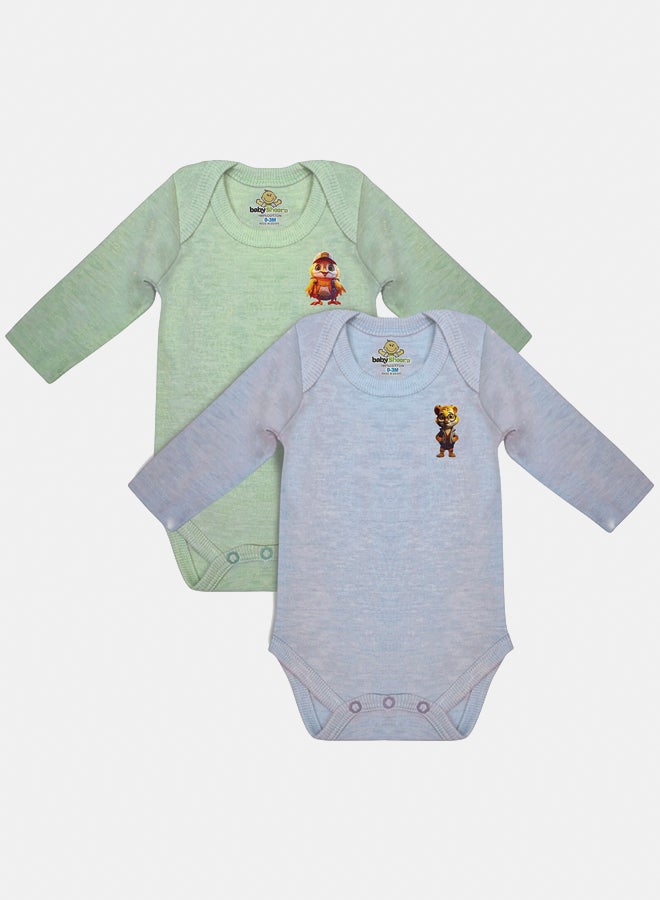 Baby Unisex Printed Long Sleeves Cotton Bodysuit (Pack Of 2)