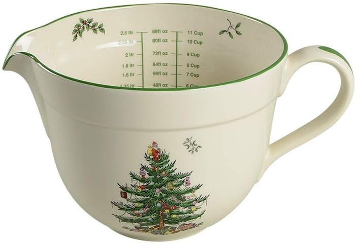 Spode إبريق خليط شجرة عيد الميلاد من سبود 2 كوارت مع مقبض وفوهة صب دقيقة أداة خبز عطلة من الخزف الفاخر أدوات الخبز الاحتفالية لعيد الميلاد آمنة في غسالة الصحون والميكروويف - Image 2