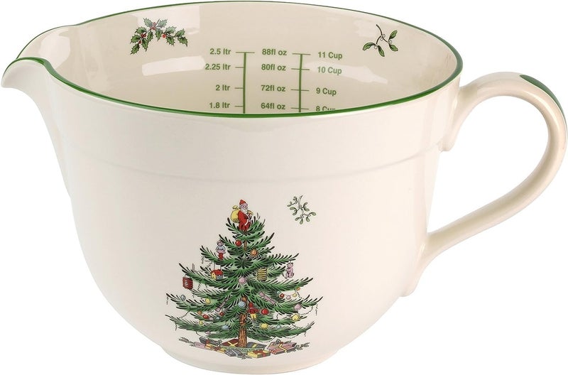 Spode إبريق خليط شجرة عيد الميلاد من سبود 2 كوارت مع مقبض وفوهة صب دقيقة أداة خبز عطلة من الخزف الفاخر أدوات الخبز الاحتفالية لعيد الميلاد آمنة في غسالة الصحون والميكروويف - Image 1