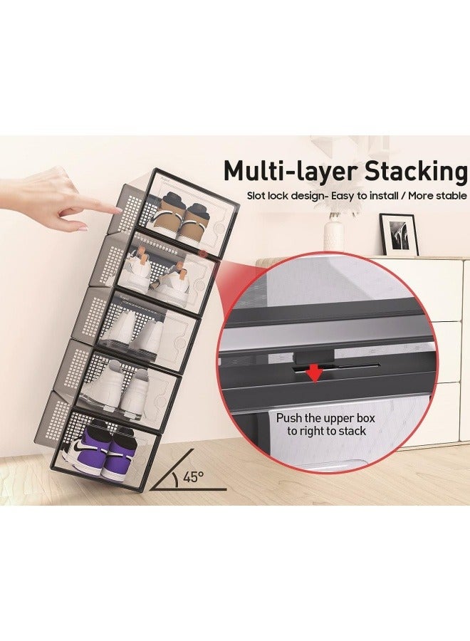 GGEROU Shoe Organizers Storage Boxes for Closet 6 Pack, Stackable Clear Plastic Boxes for Closet, Folable Storage Bins with Lids, Sneaker Storage Box Shoe Rack Containers Bins Holders Cabinet White - Image 3