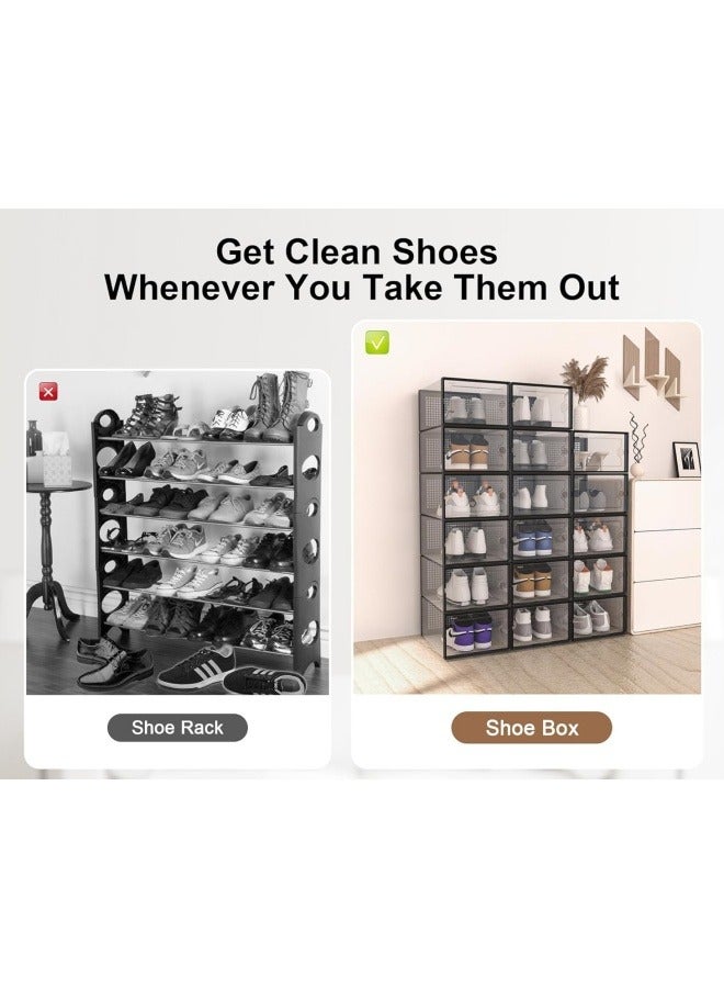 GGEROU Shoe Organizers Storage Boxes for Closet 6 Pack, Stackable Clear Plastic Boxes for Closet, Folable Storage Bins with Lids, Sneaker Storage Box Shoe Rack Containers Bins Holders Cabinet White - Image 5