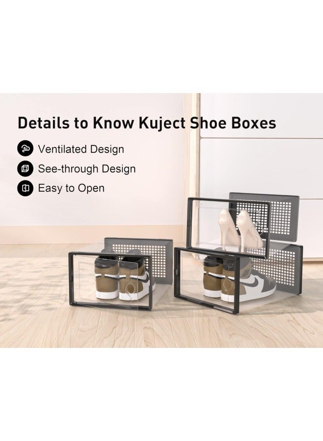 GGEROU Shoe Organizers Storage Boxes for Closet 6 Pack, Stackable Clear Plastic Boxes for Closet, Folable Storage Bins with Lids, Sneaker Storage Box Shoe Rack Containers Bins Holders Cabinet White - Image 2