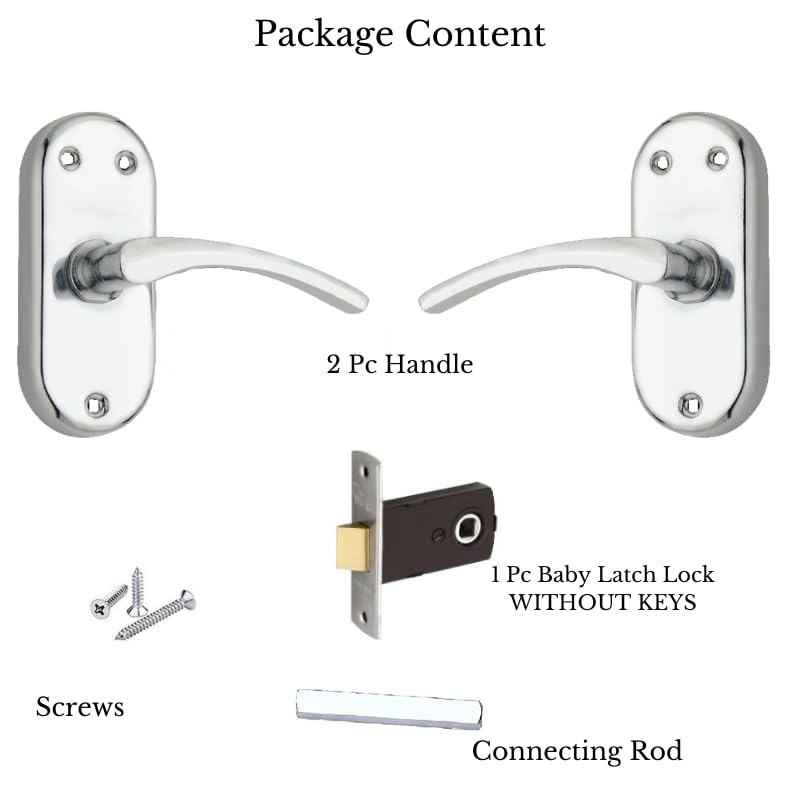 SARDAR 4 inch Iron Babylatch| Bathroom Door Handle| Mortise Door Handle with Baby Latch| Keyless Handle Bathroom|Latch Lock| Iron | Pull handle | Silver - Image 3