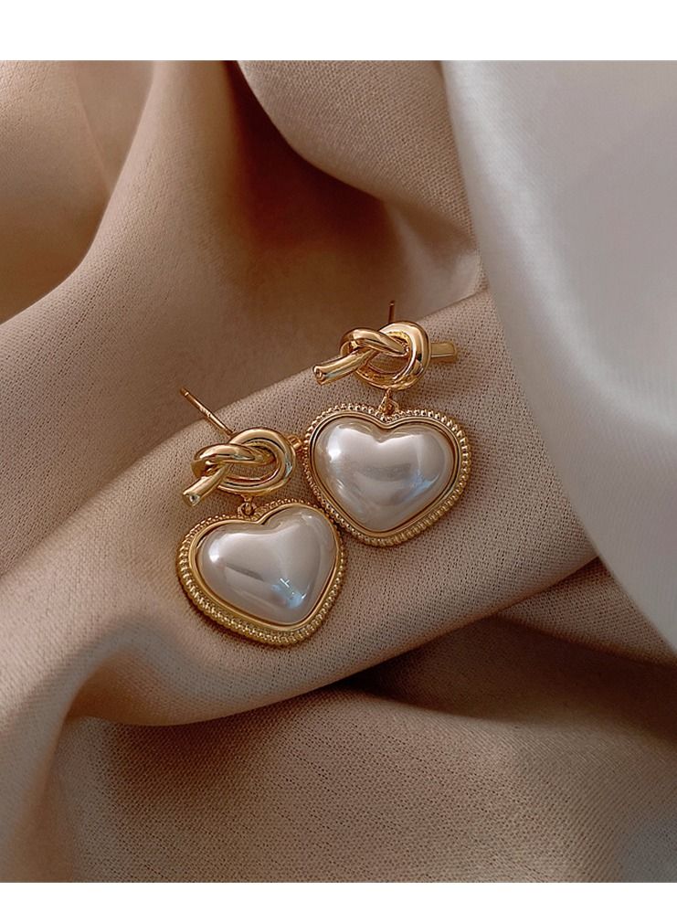 MissTiara S925 silver needle Metal Knotted Heart Pearl Earrings - Image 2