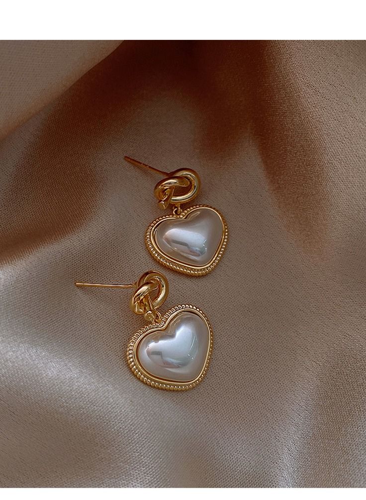 MissTiara S925 silver needle Metal Knotted Heart Pearl Earrings - Image 3