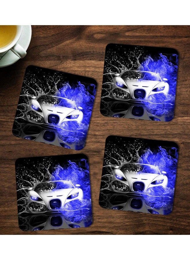 ASHVAH Car Print/Typography Tea/Coffee Mug/Designer Handmade Wooden Coaster Set for Home Kitchen, Office Desk - Set of 4 - Square: 10cm - DNO - 267 - Image 1