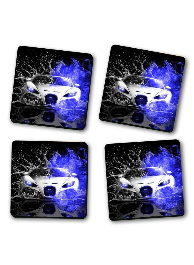 ASHVAH Car Print/Typography Tea/Coffee Mug/Designer Handmade Wooden Coaster Set for Home Kitchen, Office Desk - Set of 4 - Square: 10cm - DNO - 267 - Image 2
