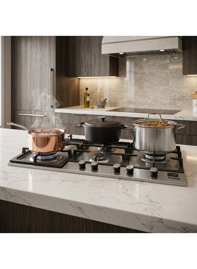 هانس موقد غاز بلت إن مقاس 90 سم - 5 منطقة طهي Maxi+ FullZone - مناطق طهي - شعلات Wok مزدوجة الحلقة DualCrown من SABAF - صمامات غاز SABAF إيطالية أصلية، زجاج مقوى 8 مم، إشعال تلقائي InstantFlame، نظام أمان FFD وحوامل أواني من الحديد الزهر - ستانلس ستيل - BROGHO 9L3G2W X SF - تركي - Image 2