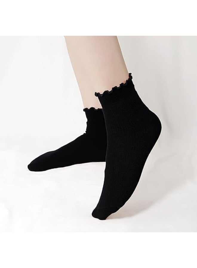 HZYH 5 Pairs Ruffle Ankle Socks for Women, Cotton Frilly Lettuce Edge Crew Socks, Breathable Cute Low Cut Socks for Casual Wear, Office or Gifts - Image 5