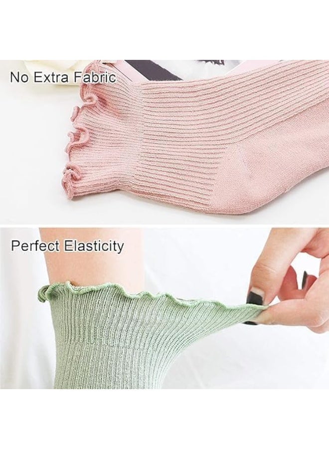 HZYH 5 Pairs Ruffle Ankle Socks for Women, Cotton Frilly Lettuce Edge Crew Socks, Breathable Cute Low Cut Socks for Casual Wear, Office or Gifts - Image 2