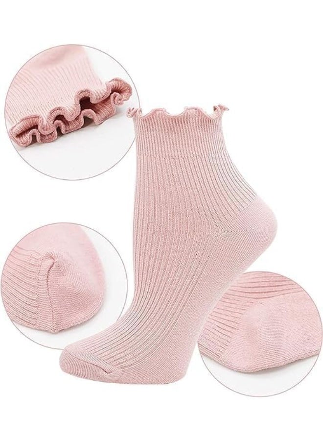 HZYH 5 Pairs Ruffle Ankle Socks for Women, Cotton Frilly Lettuce Edge Crew Socks, Breathable Cute Low Cut Socks for Casual Wear, Office or Gifts - Image 3