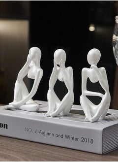 HOME TASTE Hometaste Thinker Statue Abstract Statues Home Decor Abstract Sculpture Resin Statues Modern Shelf Decor Desktop Sitting Desktop Thinker Statue Abstract Sculpture Statue(3- Pieces Set) (White Colour) 