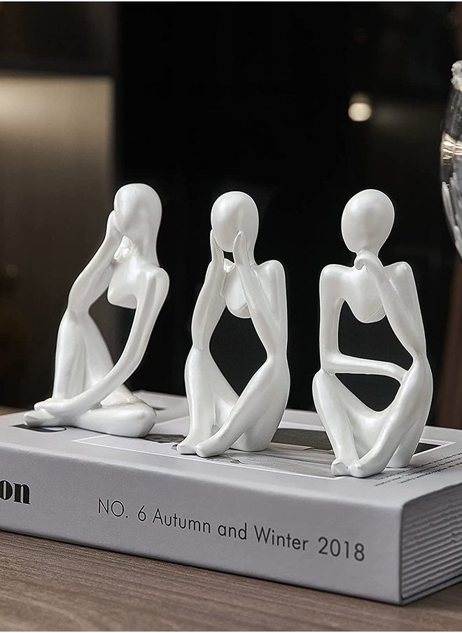 HOME TASTE Hometaste Thinker Statue Abstract Statues Home Decor Abstract Sculpture Resin Statues Modern Shelf Decor Desktop Sitting Desktop Thinker Statue Abstract Sculpture Statue(3- Pieces Set) (White Colour) 