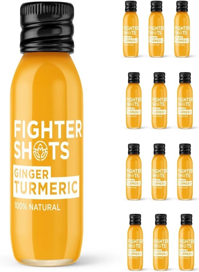 Fighter Shots Fresh and Fiery Ginger + Turmeric - Reduces Bloating, Boosts Immunity - 100% Natural with No Preservatives - Perfect Morning/Post Workout Pick Me Up 12 Pack - Image 1
