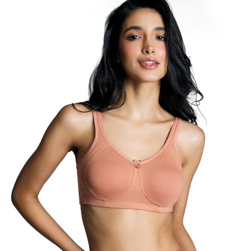 NYKD (NYB169 Cotton Anti Microbial Non Padded & Non Wired Side Support Shaper Bra for Women | Full Coverage Bra with Detailed Contoured Lift & Shape with Wide Straps - Peach - Image 1