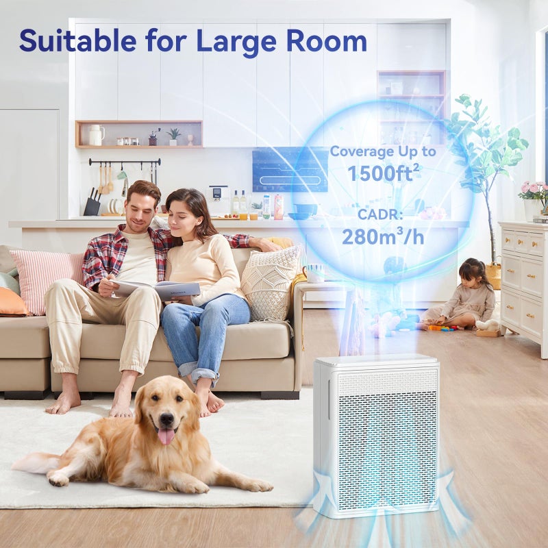YARIKI Air Purifiers for Home Pets Covers Up to 1500 Sq Ft,H13 Hepa Filter with Washable Pre-Filter,Pet Hair Dander Smoke Air Cleaner,22 dB Quiet Sleep for Living Room Bedroom Kitchen,P280 (White) - Image 2