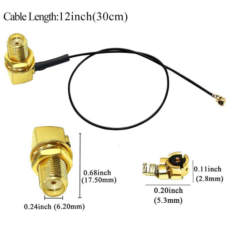 TUOLNK 5PCS SMA Female to U.FL MHF1 Coaxial Cable, 12inch (30cm) Right Angle Elbow SMA Jack to MHF1 UFL Pigtail Antenna Extension Cable for Network Card, Wireless Router - Image 2