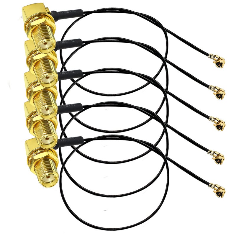 TUOLNK 5PCS SMA Female to U.FL MHF1 Coaxial Cable, 12inch (30cm) Right Angle Elbow SMA Jack to MHF1 UFL Pigtail Antenna Extension Cable for Network Card, Wireless Router - Image 1
