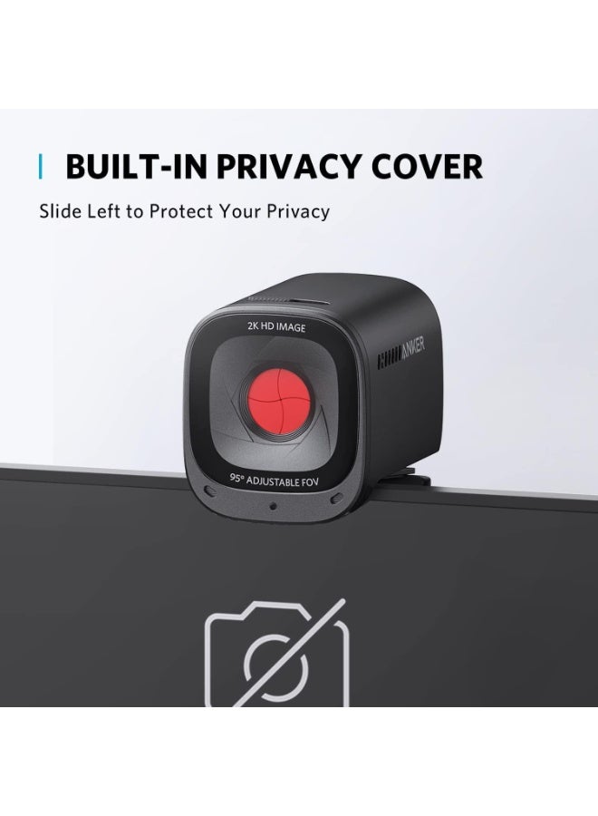 Anker PowerConf C200 2K Mac Webcam For Laptop, Computer Camera, With AI-Noise Canceling Microphones, Stereo Mics, Adjustable Field Of View, Low-Light Correction, Built-in Privacy Cover 5.0cm Black