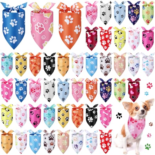 Abbylike 50 Pcs Paw Print Dog Bandanas Bulk Cute Footprint Bandanas for Dogs Triangle Kerchief Bib Scarf for Pets National Dog Day Party Costume Photo Props Accessories Pet Shops 256 x 177 x 177 - Image 1