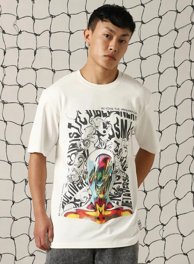 Hubberholme Men Futuristic Printed Oversized Fit T-Shirt