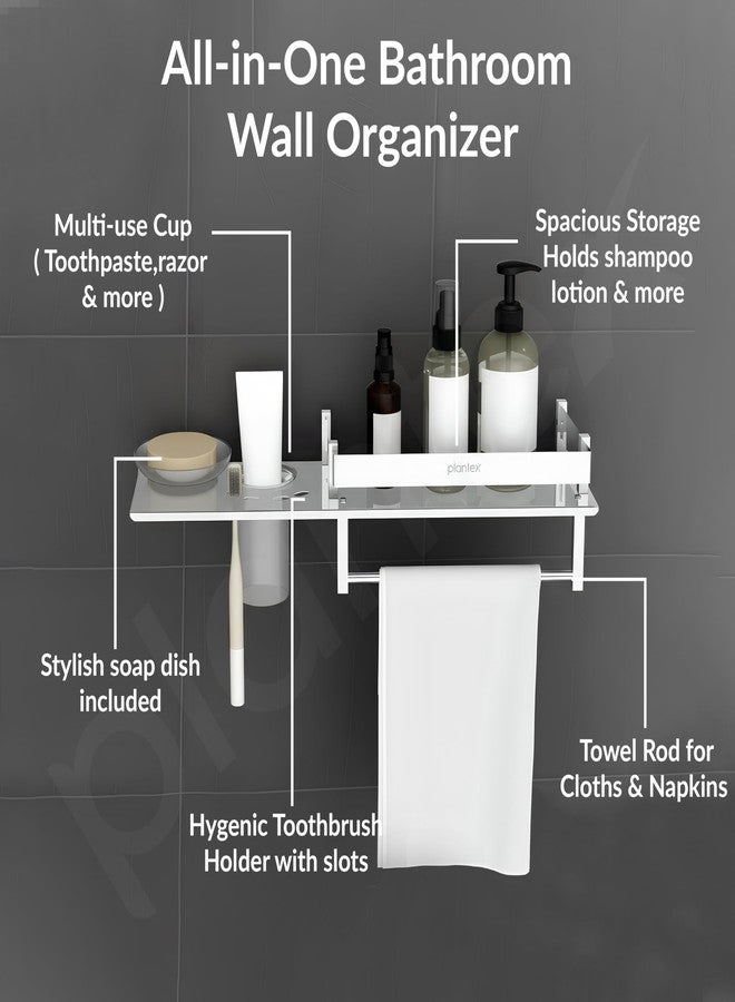 Plantex Stainless Steel 4in1 Multipurpose Bathroom Shelf/Bathroom Steel Rack with Soap Dish, Towel Rod and Tumbler Holder-Chrome (18x5 inches) - Image 2