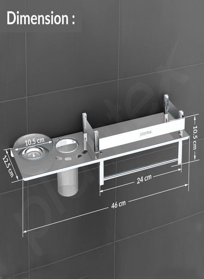 Plantex Stainless Steel 4in1 Multipurpose Bathroom Shelf/Bathroom Steel Rack with Soap Dish, Towel Rod and Tumbler Holder-Chrome (18x5 inches) - Image 5