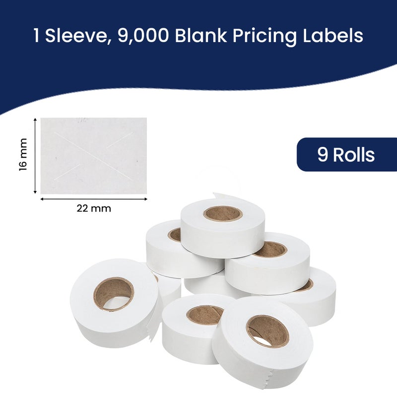 Perco White Garvey 2216 Pricing Labels for Garvey 22-66/22-77/22-88 Two Line Pricing Gun - 9 Rolls, 1 Sleeve - 9,000 Pricemarking Labels and 1 Inker Included - Image 3