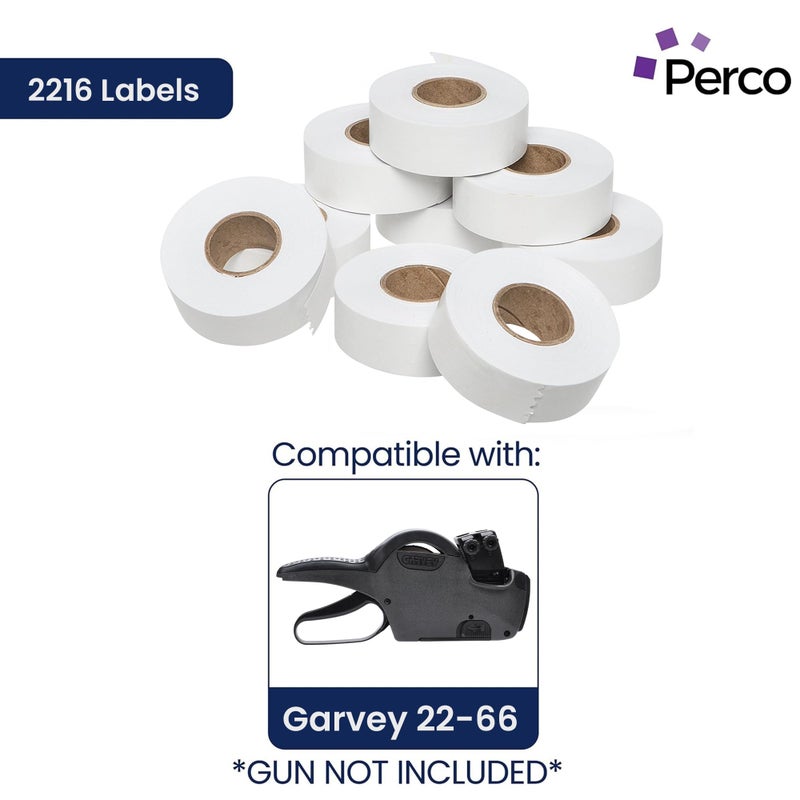Perco White Garvey 2216 Pricing Labels for Garvey 22-66/22-77/22-88 Two Line Pricing Gun - 9 Rolls, 1 Sleeve - 9,000 Pricemarking Labels and 1 Inker Included - Image 2