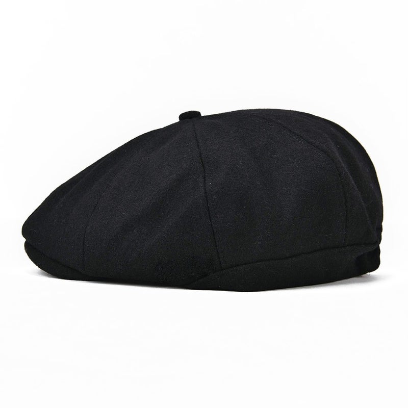 VOBOOM Men Wool Blend Newsboy Cap 8 Panel Hat Tweed Cap Herringbone Cabbie Flat Cap (Black) - Image 4