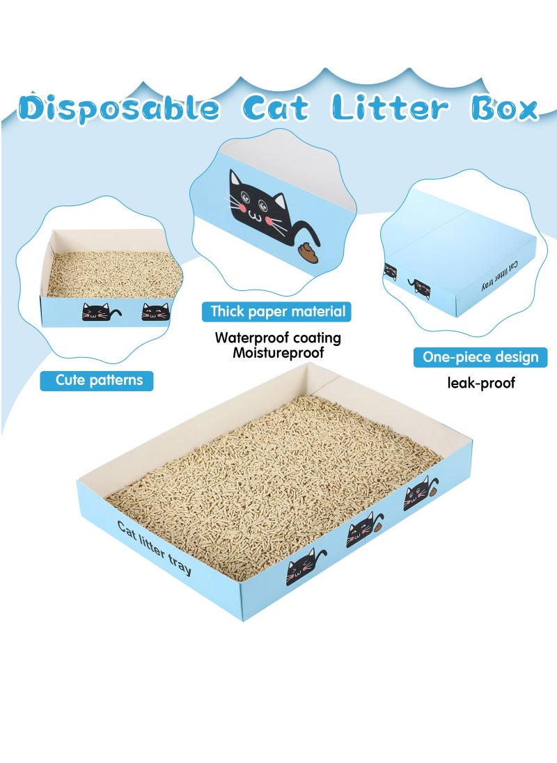 SYOSI - Disposable Cat Litter Box Foldable Paper Kitty Tray, 13.8x10x2 in Small Lightweight Cardboard Box Water Proof for Indoor Low Entry Easy Disposal Non Clumping Nice Absorption Portable Blue 10 Pack - Image 1