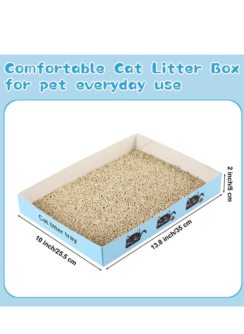 SYOSI - Disposable Cat Litter Box Foldable Paper Kitty Tray, 13.8x10x2 in Small Lightweight Cardboard Box Water Proof for Indoor Low Entry Easy Disposal Non Clumping Nice Absorption Portable Blue 10 Pack - Image 1