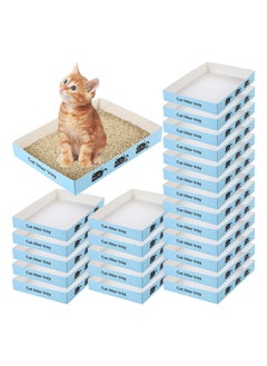 Disposable Cat Litter Box Foldable Paper Kitty Tray, 13.8x10x2 in Small Lightweight Cardboard Box Water Proof for Indoor Low Entry Easy Disposal Non Clumping Nice Absorption Portable Blue 10 Pack