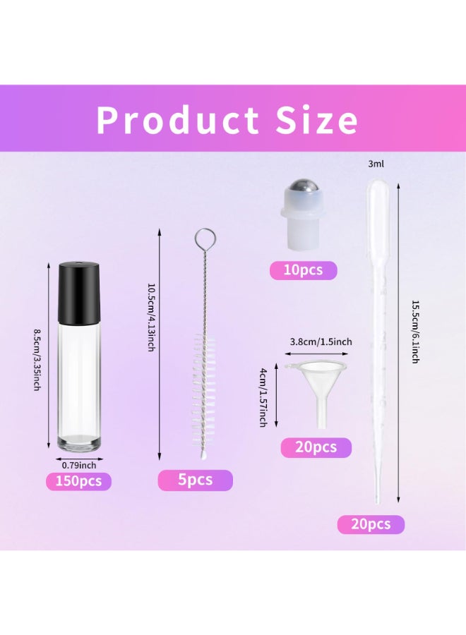 Olutacot 150 Pcs Essential Oil Roller Bottles 10 ml Leakproof Empty Glass Roll on Bottles with Stainless Steel Roller Balls with 20 Funnels 20 Droppers for Travel Perfume Essential Oil - Image 4