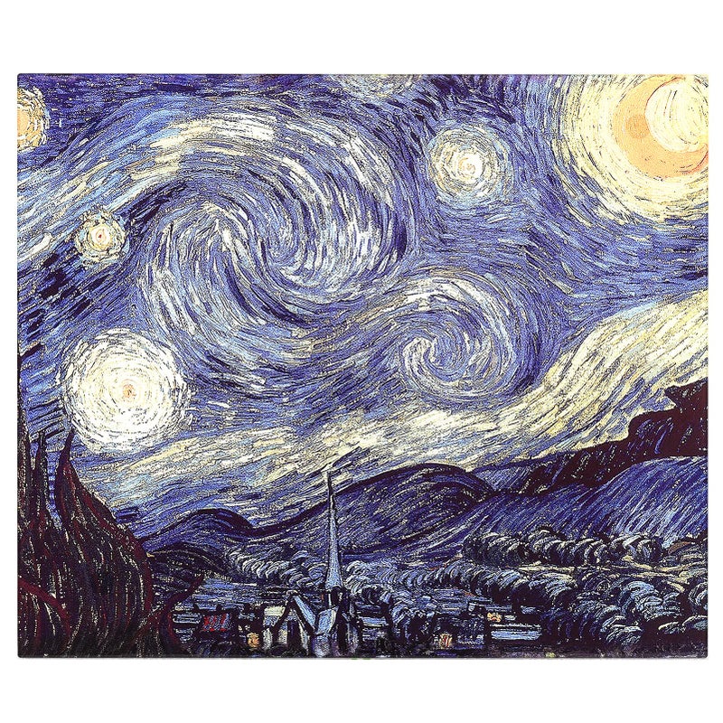 Menesia Tempered Glass Cutting Board for Kitchen Van Gogh Design Blue Starry Large Heat Resistant and Dishwasher Safe Chopping Board Large 12x14inch
