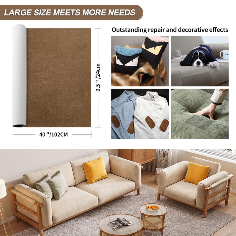 Azobur Sofa Repair Patch - Oversized Microfiber Patch, Self Adhesive Fabric, Super Cost-Effective Combination (Brown) - Image 2
