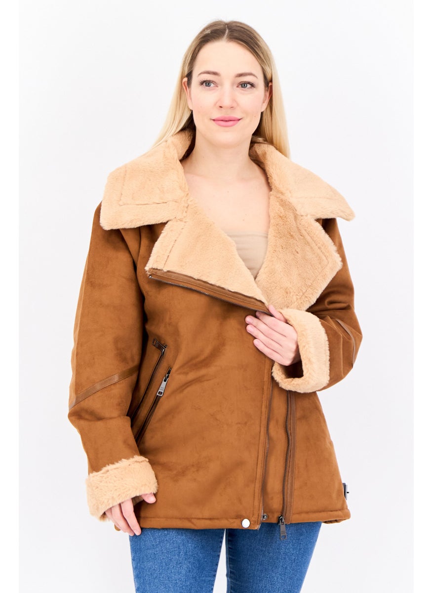 STEVE MADDEN - Women Solid Soft Shell Jacket, Brown - Image 1