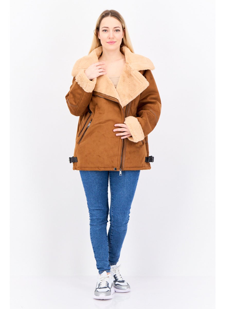 STEVE MADDEN - Women Solid Soft Shell Jacket, Brown - Image 1