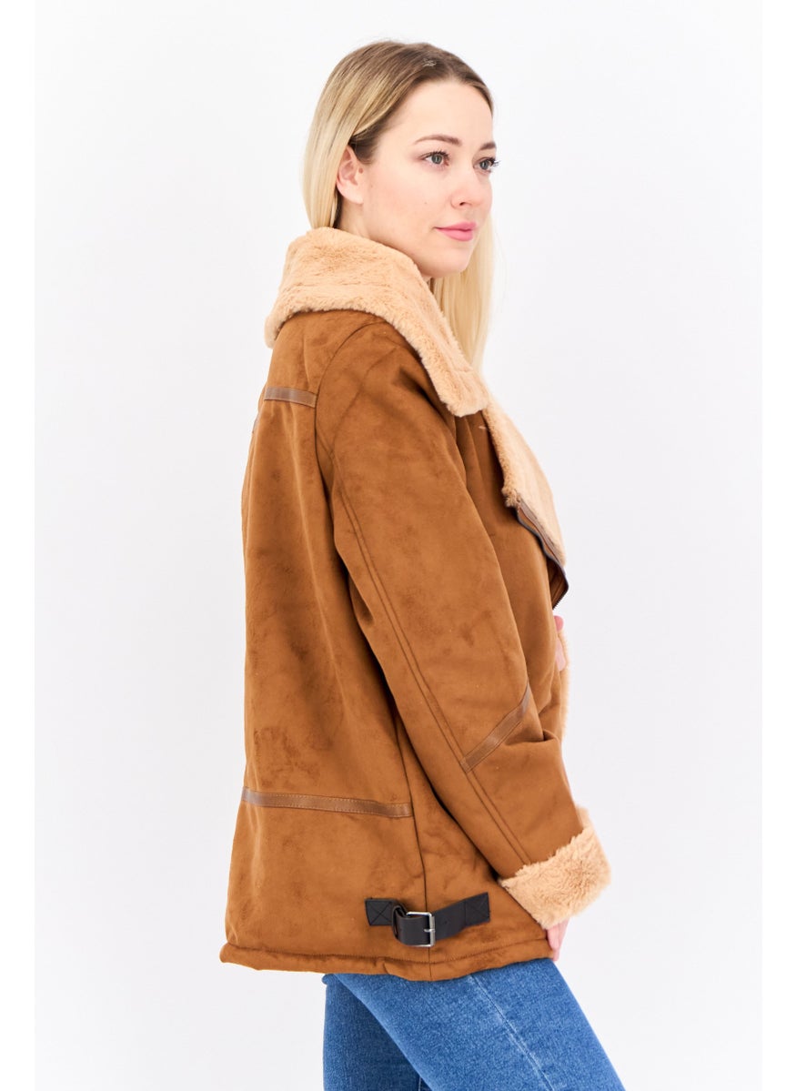 STEVE MADDEN - Women Solid Soft Shell Jacket, Brown - Image 1