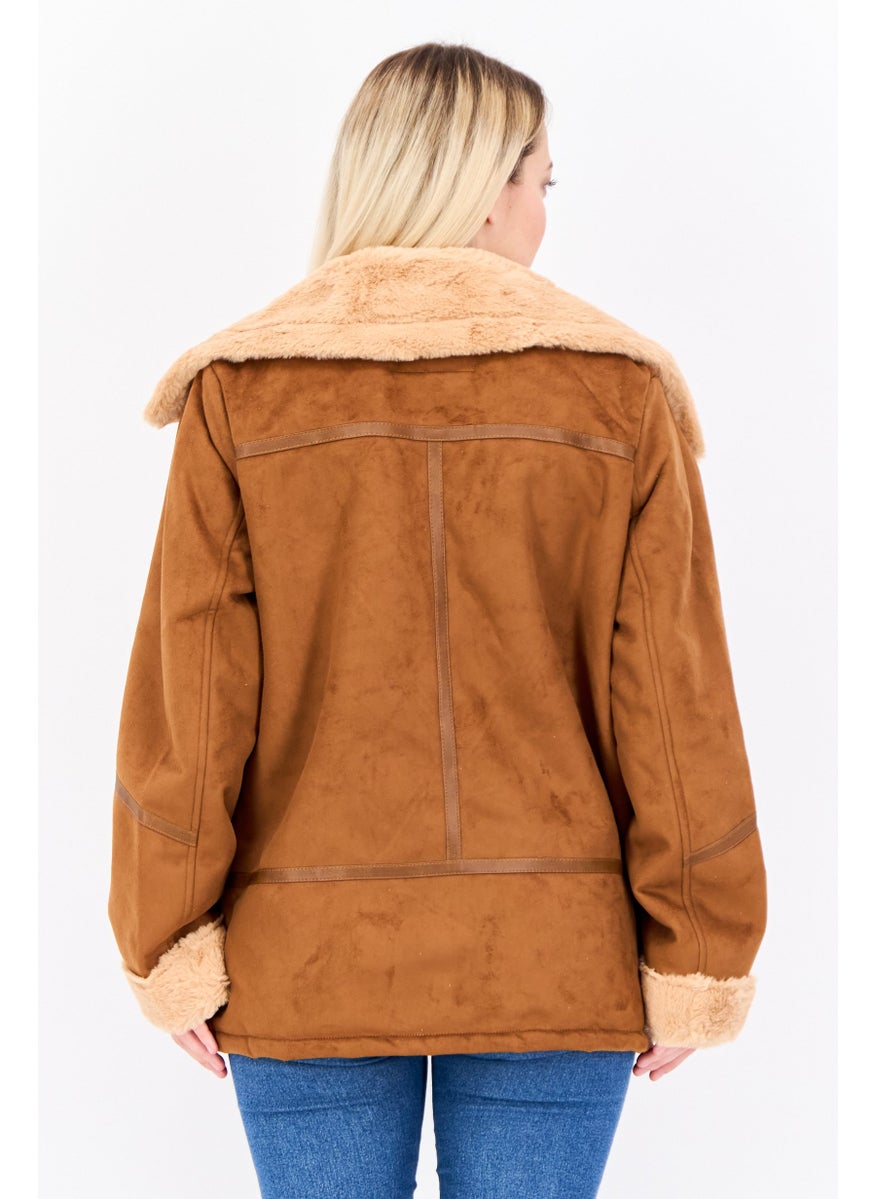 STEVE MADDEN - Women Solid Soft Shell Jacket, Brown - Image 1