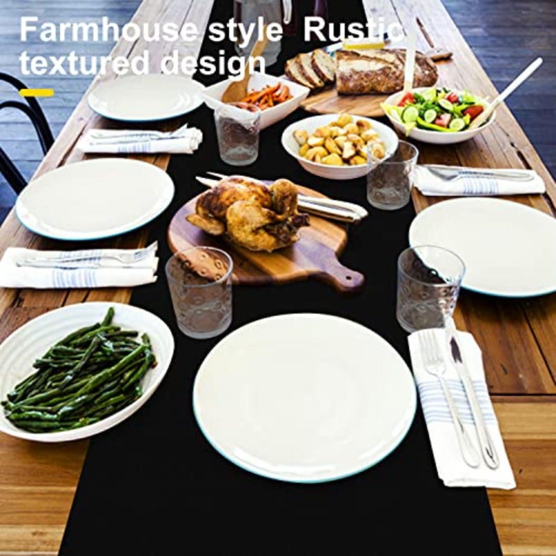 Rinpon Waterproof Wipeable Table Runner, Thick Farmhouse Table Runner, Dresser Runner, Rustic Table Runner for Kitchen Dining Room, Bedroom, Living Room, Indoor and Outdoor (72'',Black) - Image 2