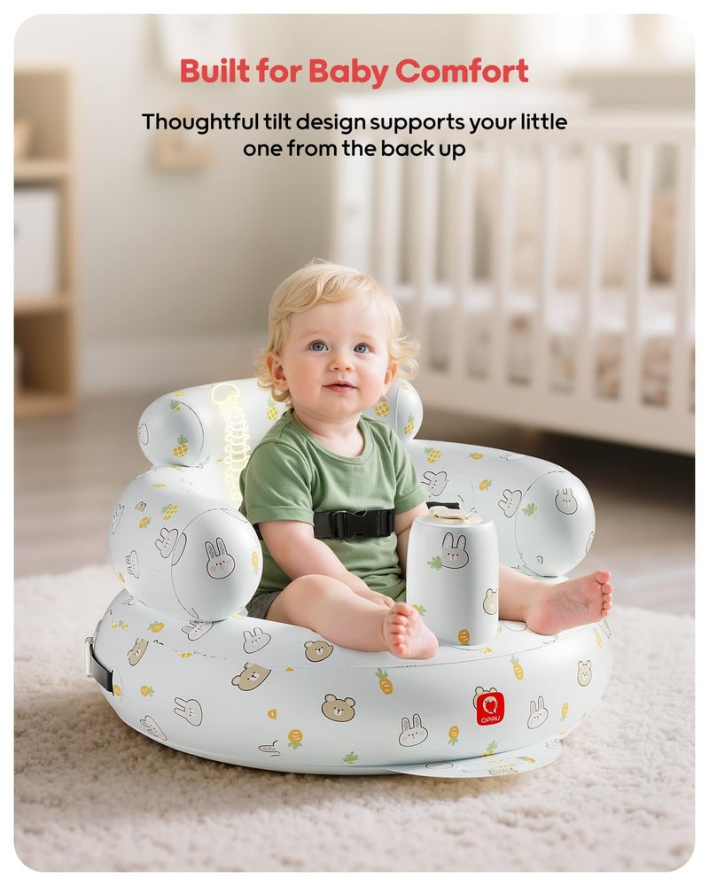 QPAU Inflatable Baby Seat with Safety Harness for Babies 3 Months & Up, Baby Floor Seats for Sitting Up, Baby Seats for Infants, Blow Up Baby Chair with Built in Air Pump (Rabbit and Bear) - Image 3
