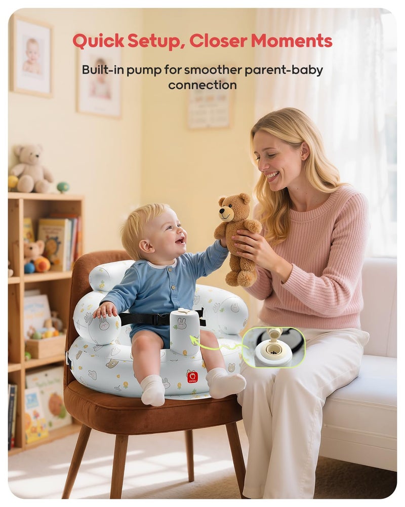 QPAU Inflatable Baby Seat with Safety Harness for Babies 3 Months & Up, Baby Floor Seats for Sitting Up, Baby Seats for Infants, Blow Up Baby Chair with Built in Air Pump (Rabbit and Bear) - Image 2