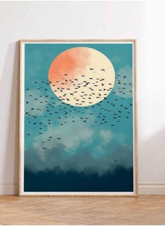 (Assembly frame) Abstract Art Print, Abstract Poster, Mid Century Abstract Art, Sky Art Print, Fly Away Flock of Birds Wall Art Poster Print Sizes A2 A3 A4