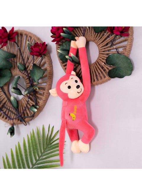 Little Monkey Long-armed Monkey Plush Toy Lie-prone Monkey Will Call Banana Monkey Curtain Monkey Doll Cartoon Grasping Machine Doll-Color:Pink-Height:55cm Expanded Length [sounding Model]