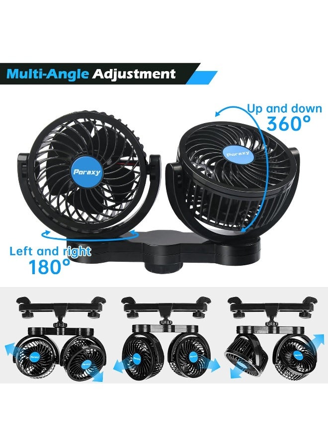 Poraxy Car Fan, 12V Cooling Fans for Backseat for Kids, Headrest 360 Degree Rotatable Dual Head Back Seat Fan Stepless Speed Vehicles Rear Seat Air Fan for Sedan SUV RV - Image 2