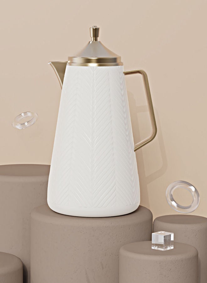 GAZELLA Plastic Tea/Coffee Flask 1 Liter White/Gold with Borosilicate Glass Inside - Image 2