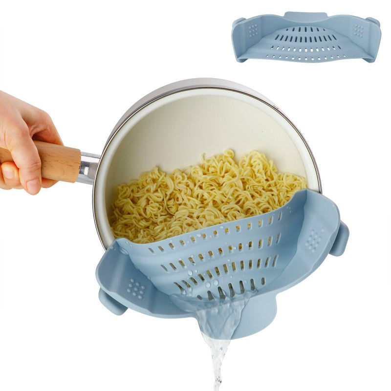 Emptycolor Silicone Pot Strainer, Emptycolor Adjustable Clip On Strainer for Pots Pans, Heat Resistant Pot Drainer, Kitchen Pasta Colander for Vegetables and Noodles (Blue) - Image 1