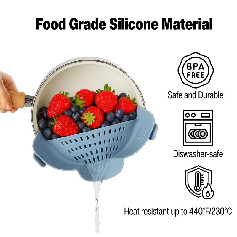 Emptycolor Silicone Pot Strainer, Emptycolor Adjustable Clip On Strainer for Pots Pans, Heat Resistant Pot Drainer, Kitchen Pasta Colander for Vegetables and Noodles (Blue) - Image 3