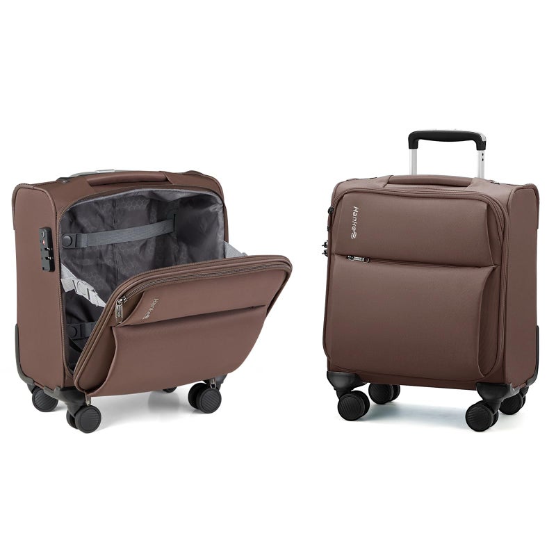 Hanke 16 Inch Underseat Carry On Luggage with Spinner Wheels for Airline, Small Softside TSA Approved Luggage Lightweight Rolling Suitcases Under Seat Travel Carry-On Bag(Coffee) - Image 1
